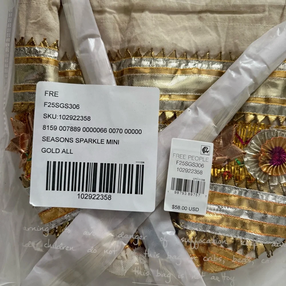 Free People Seasons Sparkle Mini Gift Sack Gold NWT Festive Holiday Christmas